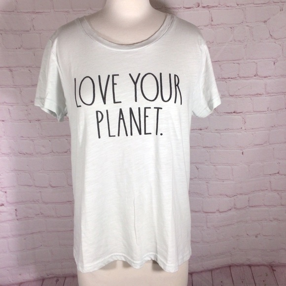 Rae Dunn Love Your Planet Short Sleeve Top - Size Medium - Picture 1 of 6